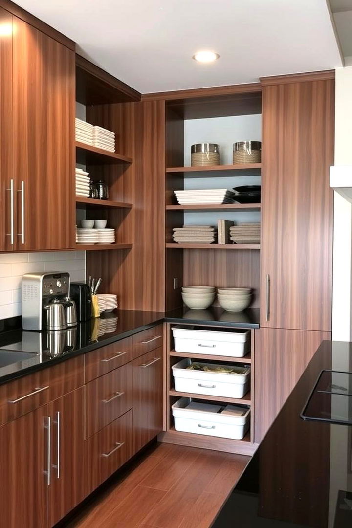 Customized Organizational Features - 22 kitchen with brown cabinets and black countertops ideas