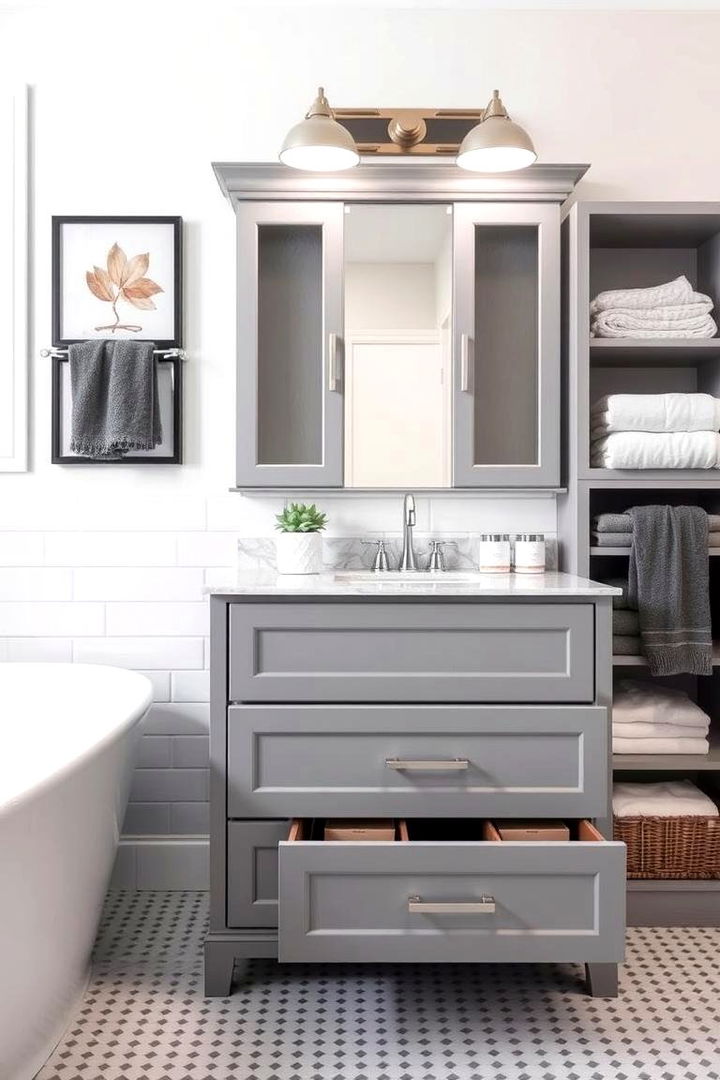 Customized Storage Grey Vanity - 22 Grey Bathroom Vanity Design Ideas