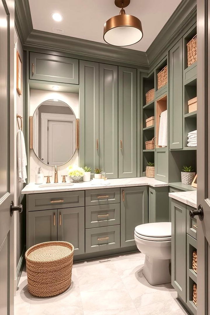 Customized Storage in Sage Hues - 22 Sage Green Bathroom Ideas