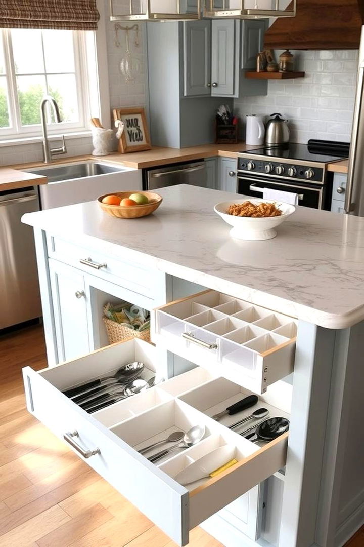 Customized Utensil Compartments - 22 Kitchen Island Storage Ideas