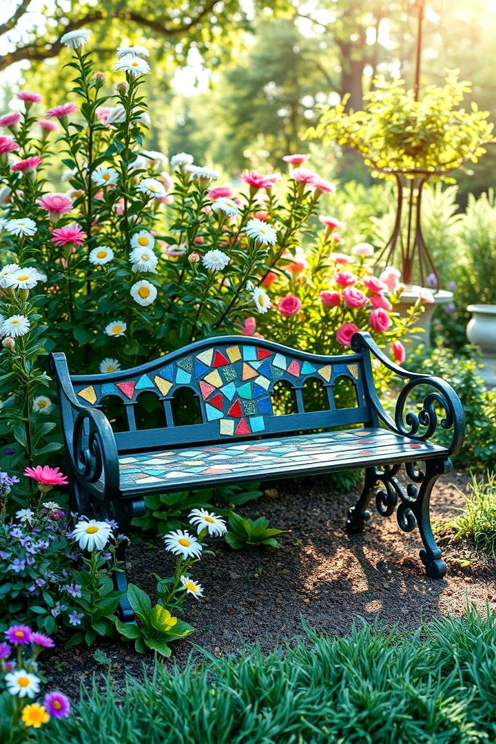 DIY Mosaic Benches - 22 Garden Art Ideas