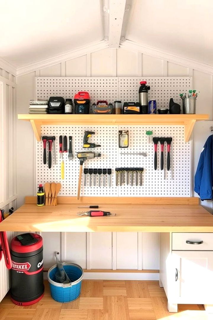DIY Pegboard and Shelf Combo - 22 Shed Shelving Ideas