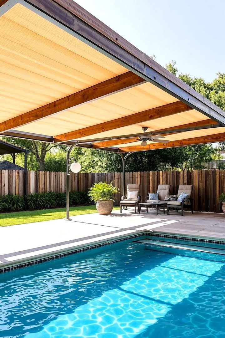 DIY Pool Shade with Reclaimed Materials - 22 Backyard Pool Ideas on a Budget