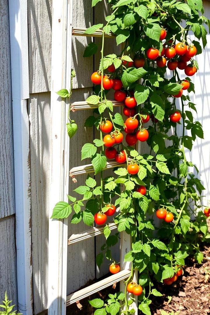 DIY Repurposed Ladder Trellis - 22 Tomato Trellis Ideas