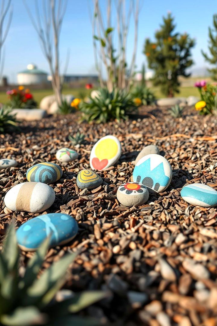 DIY Rock Art Features in a Mulched Landscape - 22 Front Yard Landscaping Ideas With Rocks and Mulch