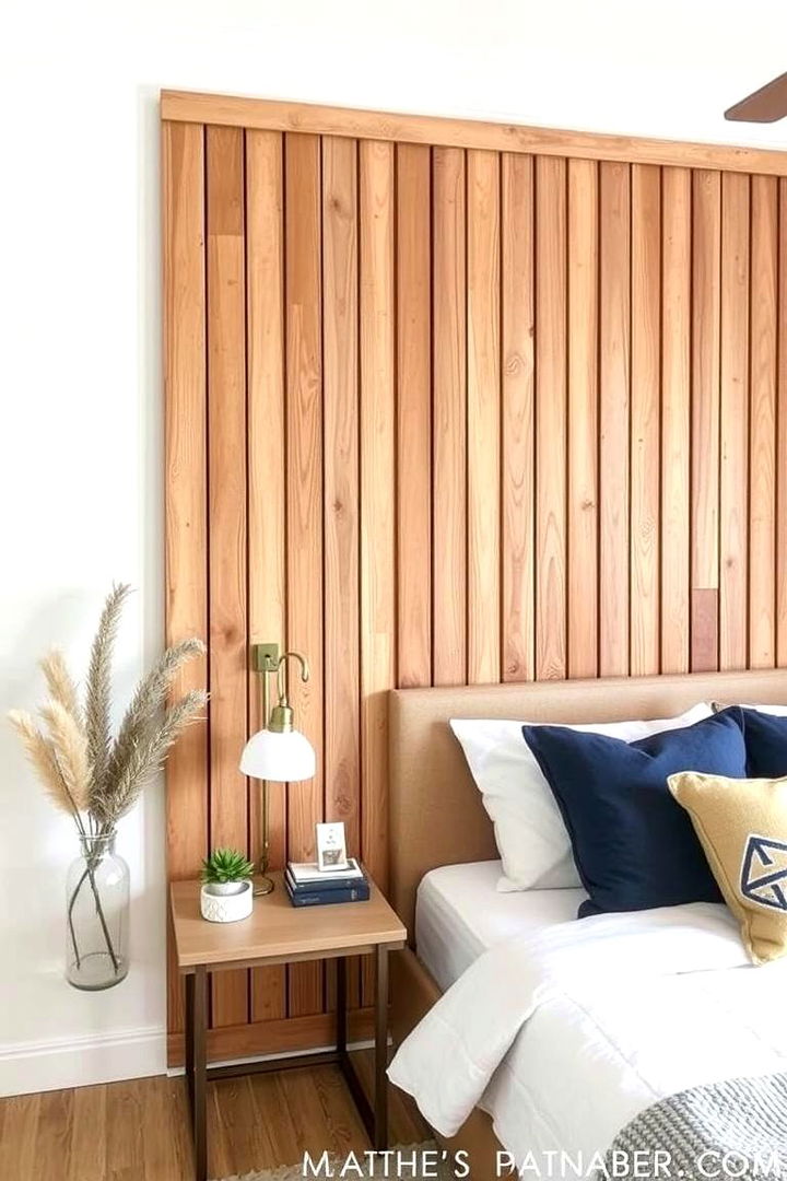 DIY Wood Slat Panel - 22 No Headboard Ideas
