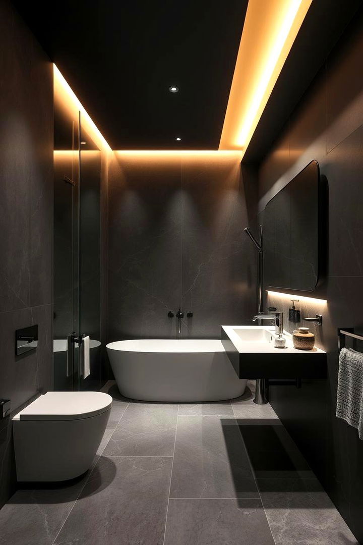 Dark Accented Lighting Zones - 22 Dark Bathroom Ideas