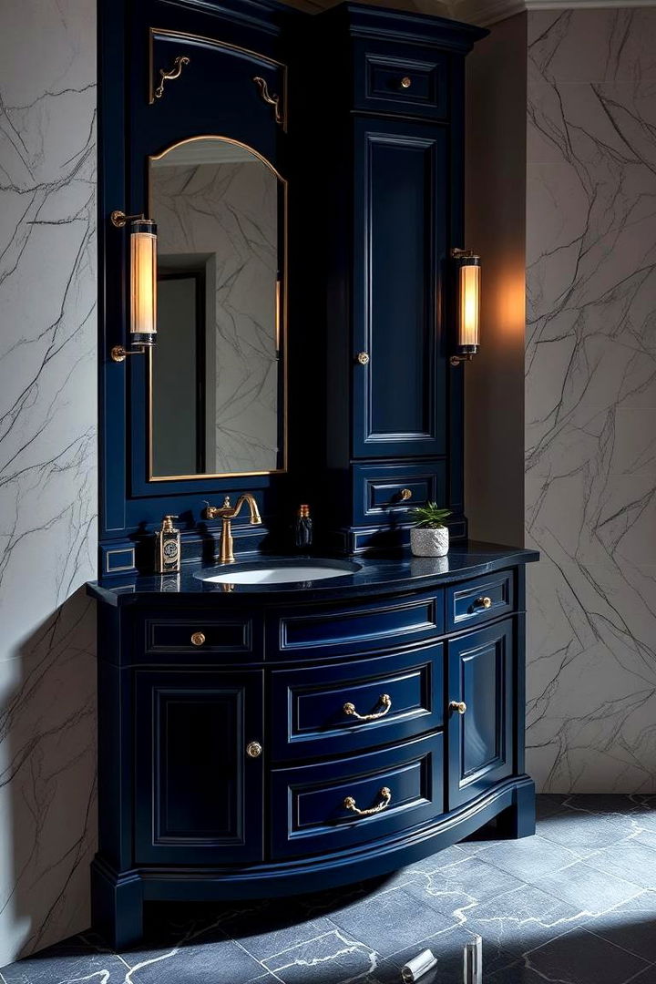 Dark Blue Luxe Finishes - 22 Blue Bathroom Vanity Ideas