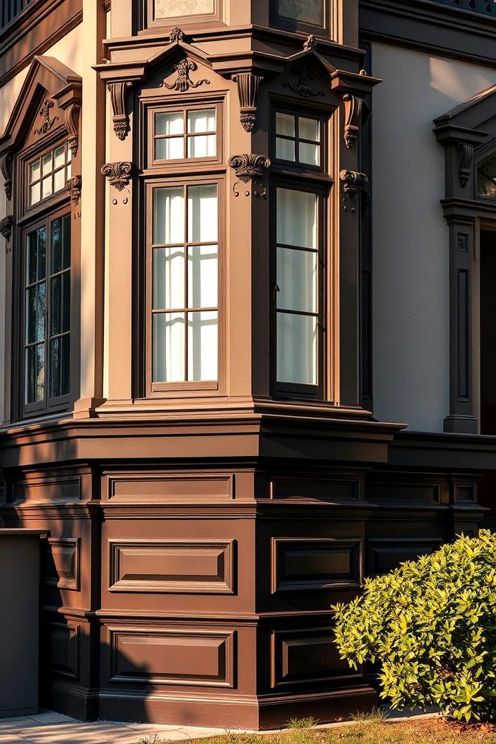 Dark Brown Traditional Home with Elegant Detailing - 22 Dark Brown House Exterior Ideas