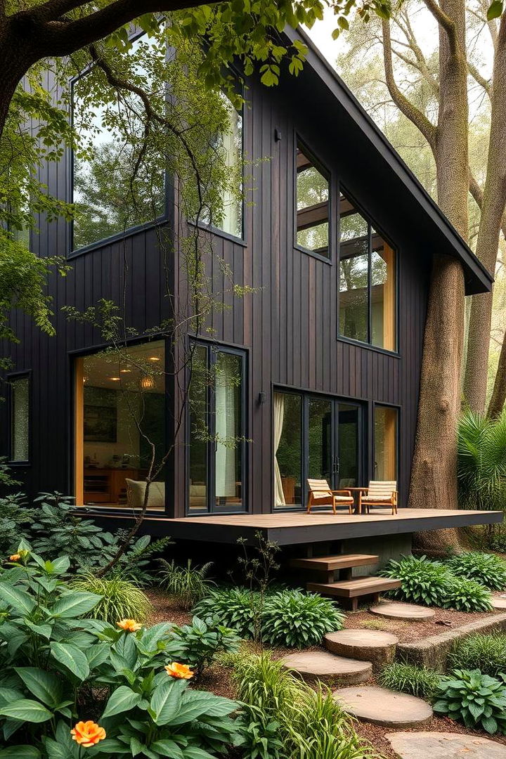 Dark Brown with Natural Landscape Integration - 22 Dark Brown House Exterior Ideas
