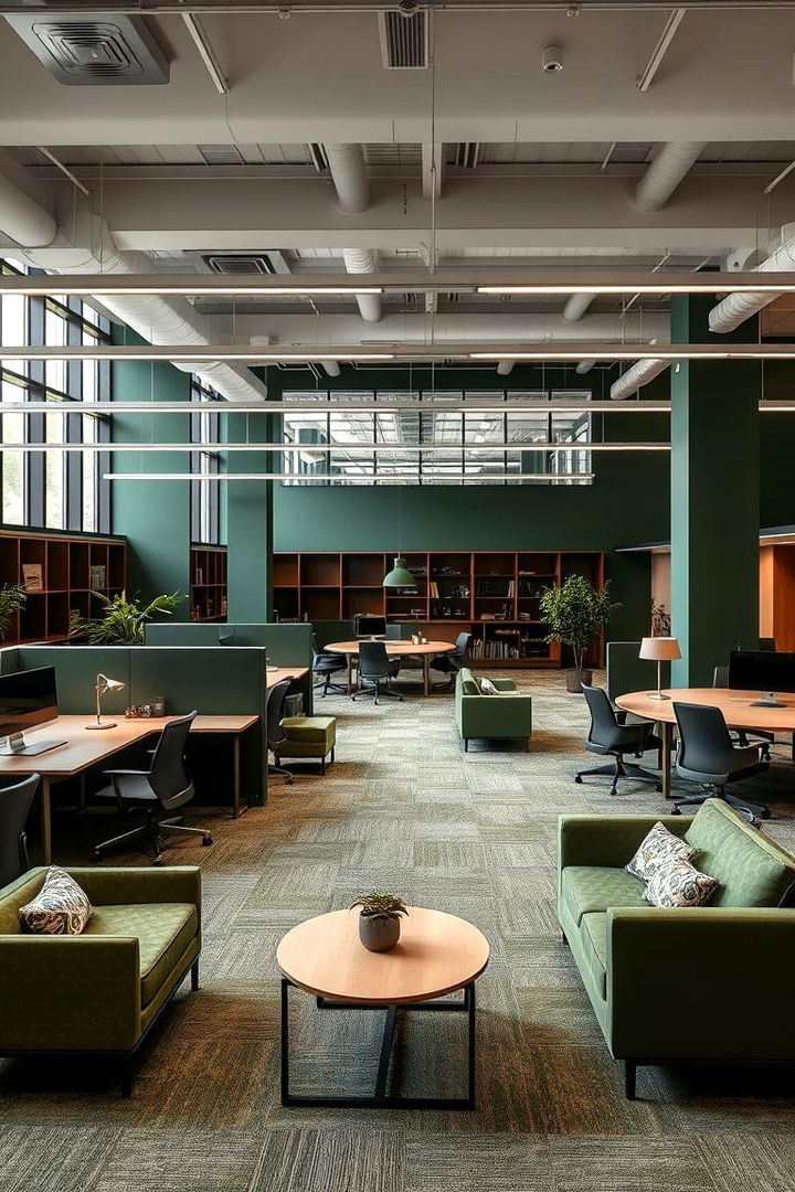 Dark Green Open Plan Insights - 22 Dark Green Home Office Ideas