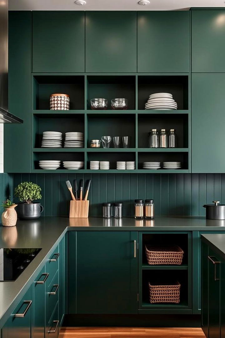 Dark Green Shelving and Storage - 22 Dark Green Kitchen Ideas