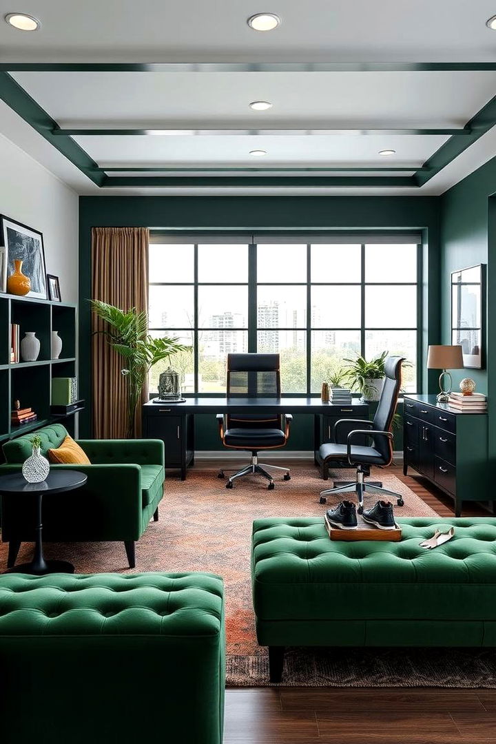 Dark Green Statement Furniture - 22 Dark Green Home Office Ideas