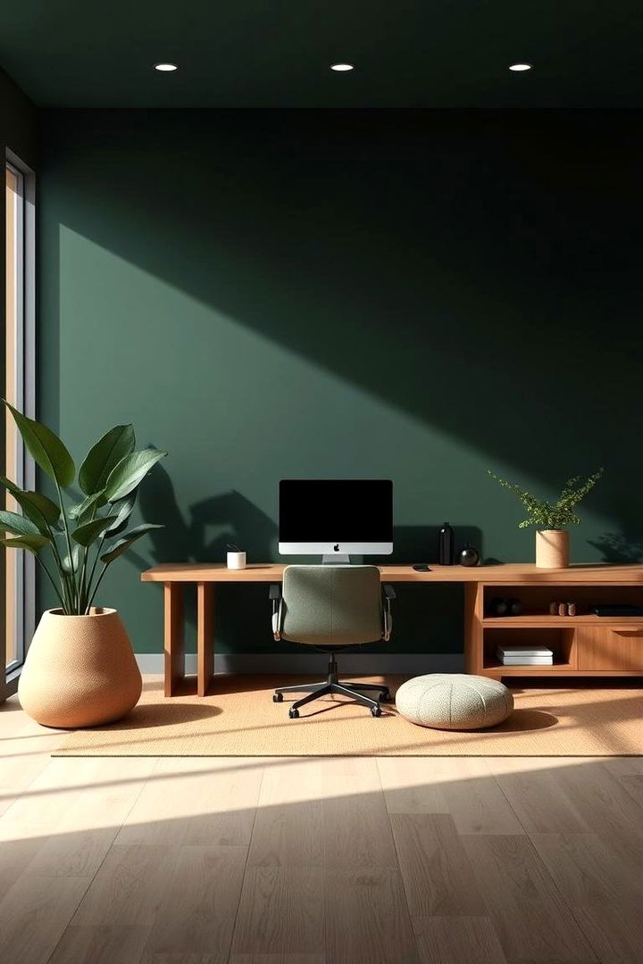 Dark Green Zen Workspace - 22 Dark Green Home Office Ideas