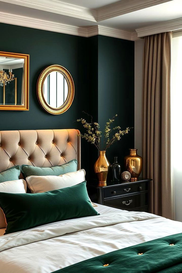 Dark Green and Gold Accent Pairings - 22 Dark Green Bedroom Ideas