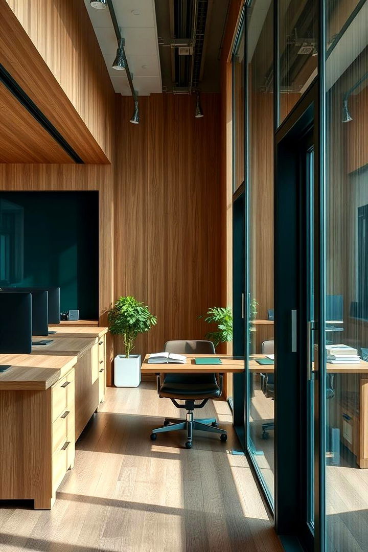 Dark Green and Natural Wood Harmony - 22 Dark Green Office Ideas and Inspiration