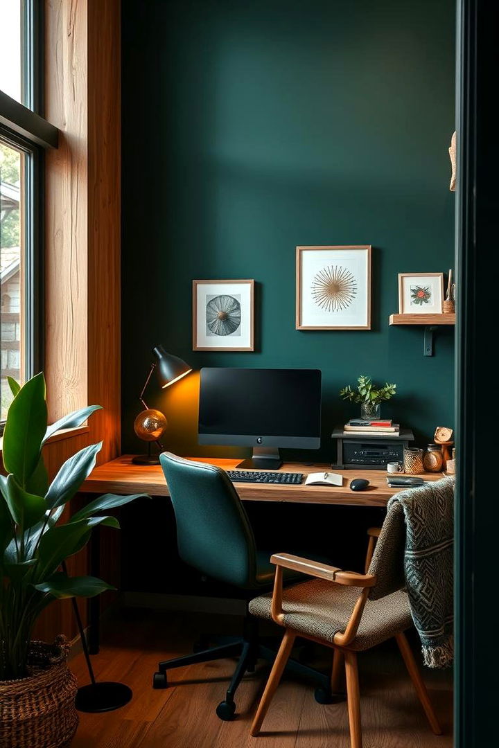 Dark Green and Wood Harmony - 22 Dark Green Home Office Ideas
