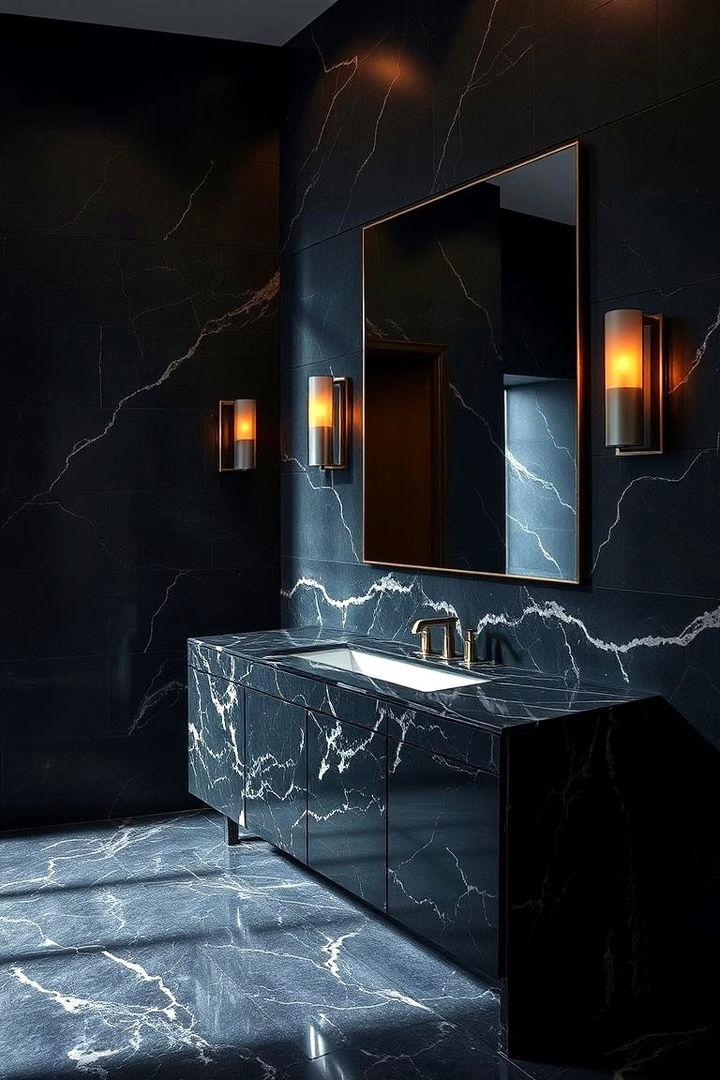 Dark Marble Vanity - 22 Dark Bathroom Ideas