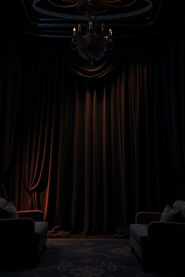 Dark Rich Tones with Velvet Curtains - 22 Medieval Home Decor Ideas