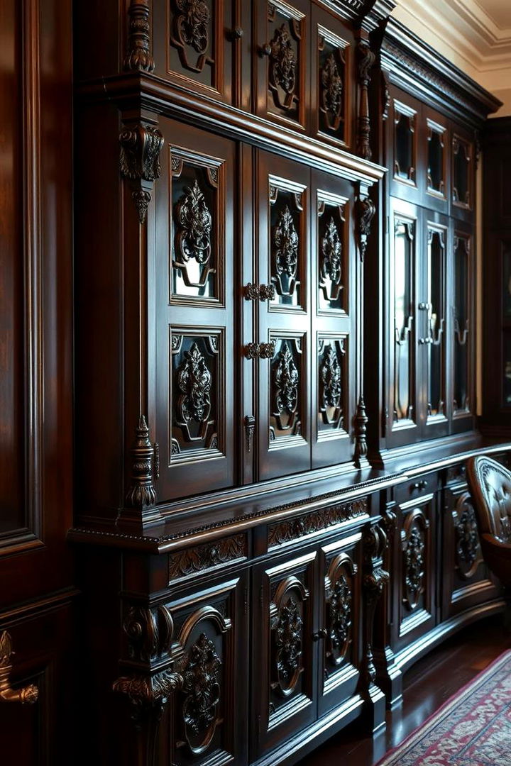 Dark Wood Cabinets and Consoles - 22 Colonial Dining Room Ideas