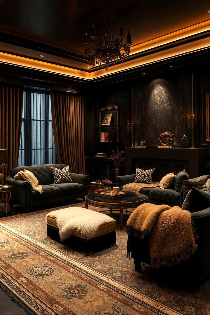Decadent Vibe with Plush Textures - 22 Black and Brown Living Room Ideas
