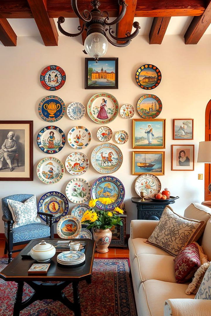 Decorative Hand painted Plates and Artworks - 22 Spanish Style Living Room Ideas