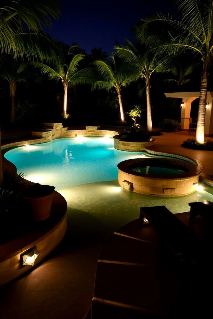 Decorative Lighting and Night Ambiance - 22 Tropical Pool Landscaping Ideas