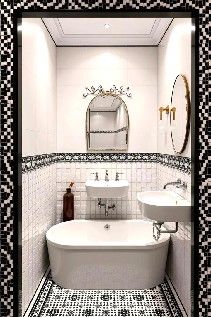 Decorative Mosaic Borders - 22 Black and White Bathroom Tile Ideas