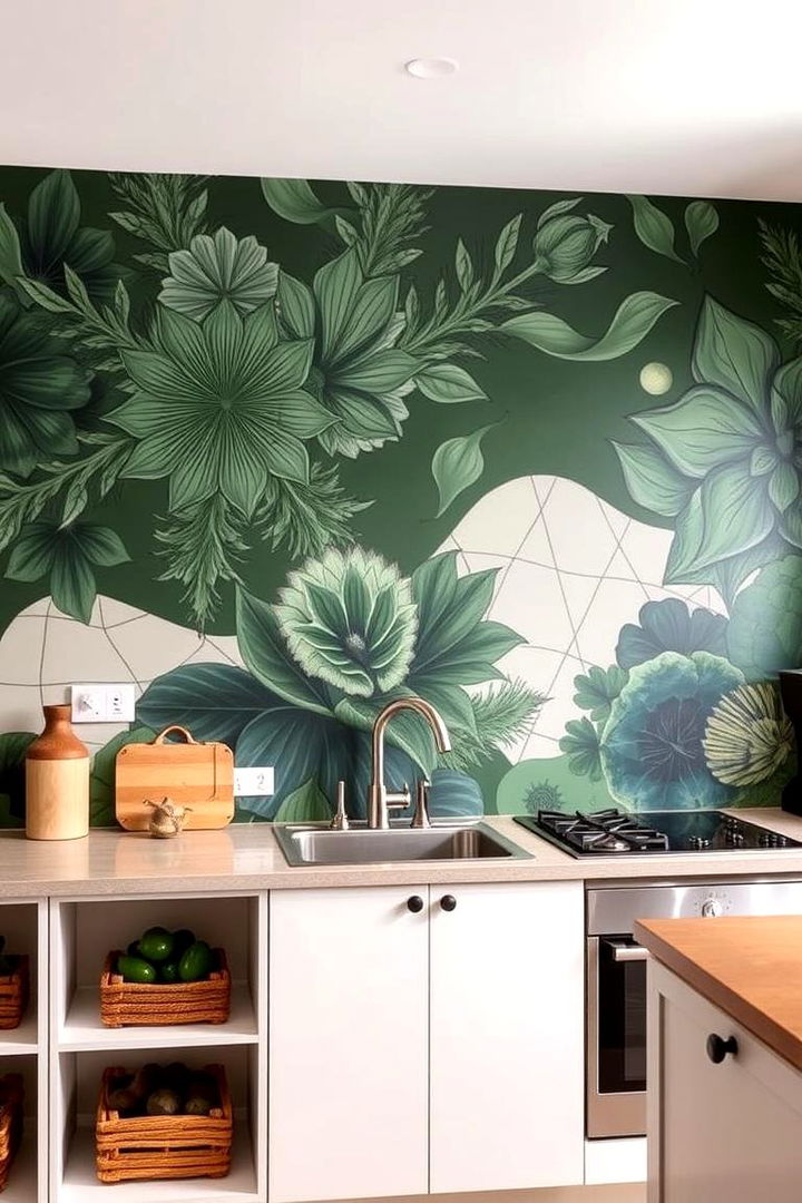 Decorative Murals in Dark Green - 22 Dark Green Kitchen Ideas