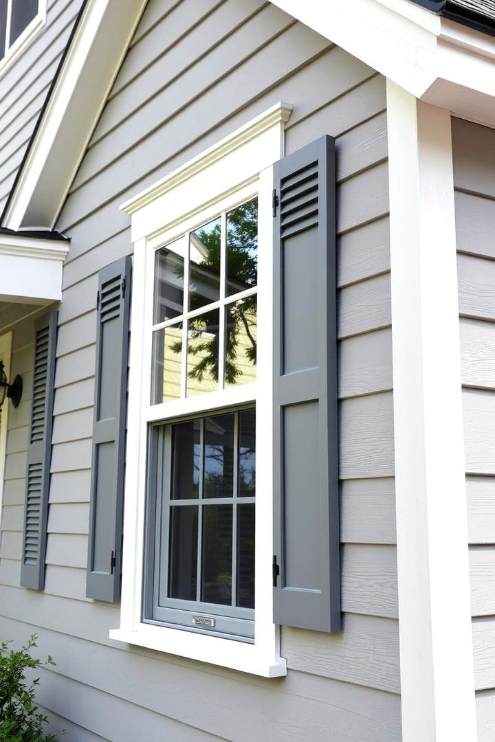 Decorative Shutters and Siding Touches - 22 Light Grey House With White Trim Design Ideas