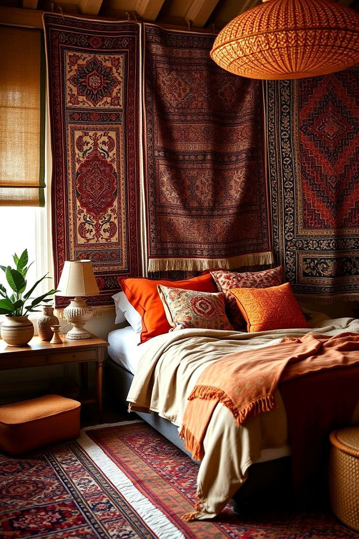 Decorative Tapestries and Rugs - 22 Boho Burnt Orange Bedroom Ideas