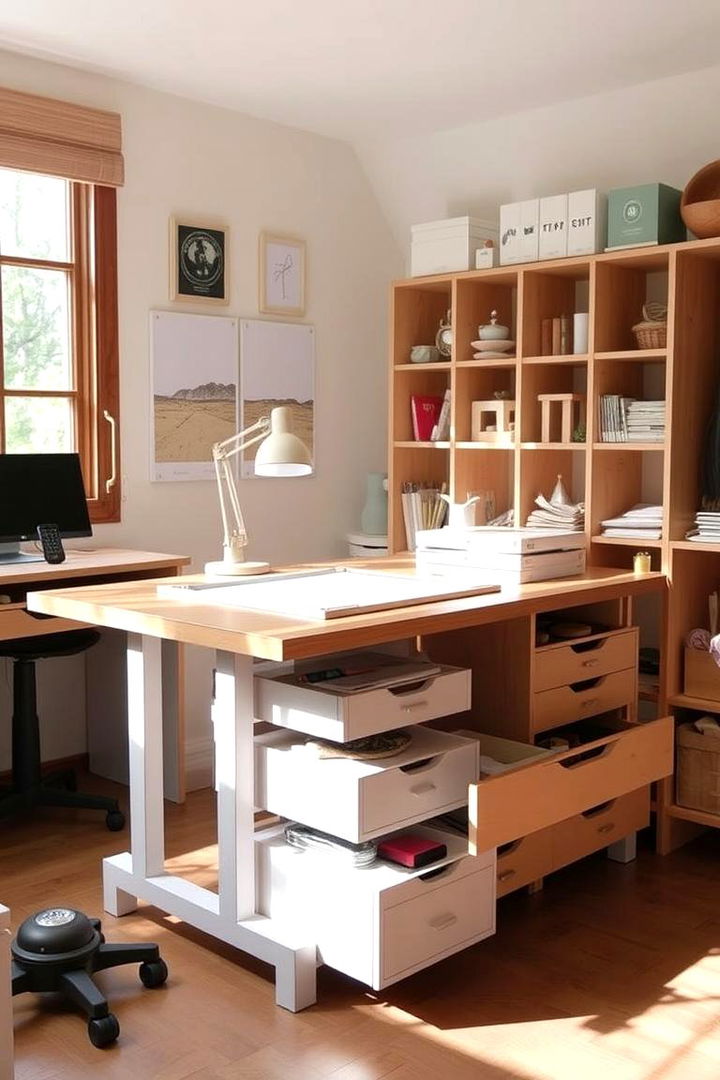 Dedicated Craft Table with Storage - 22 Craft Room Organization Ideas