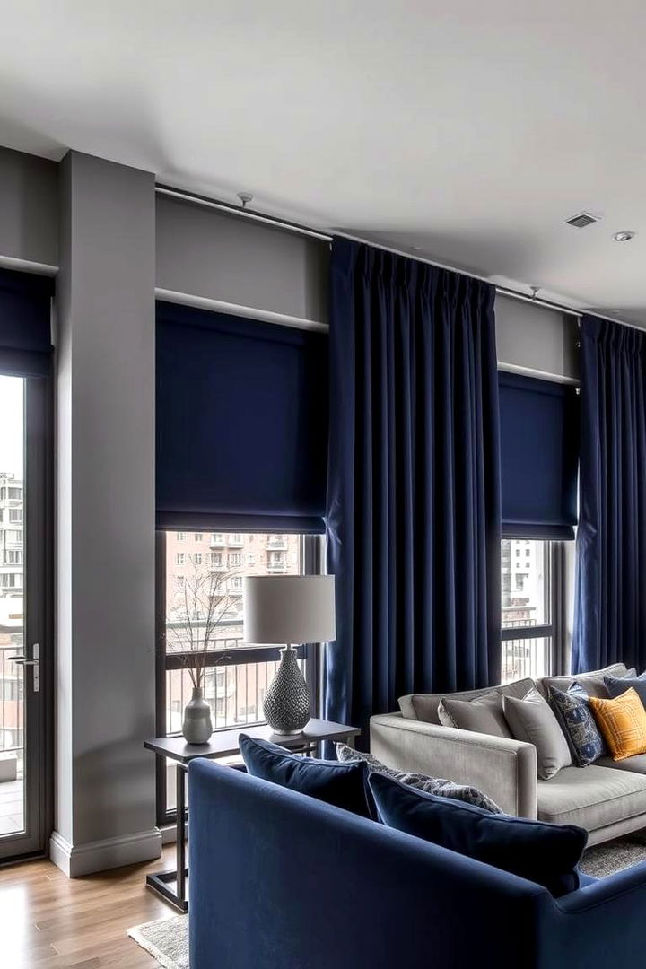 Deep Contrast Navy Curtains for Modern Impact - 22 What Color Curtains Go With Gray Walls