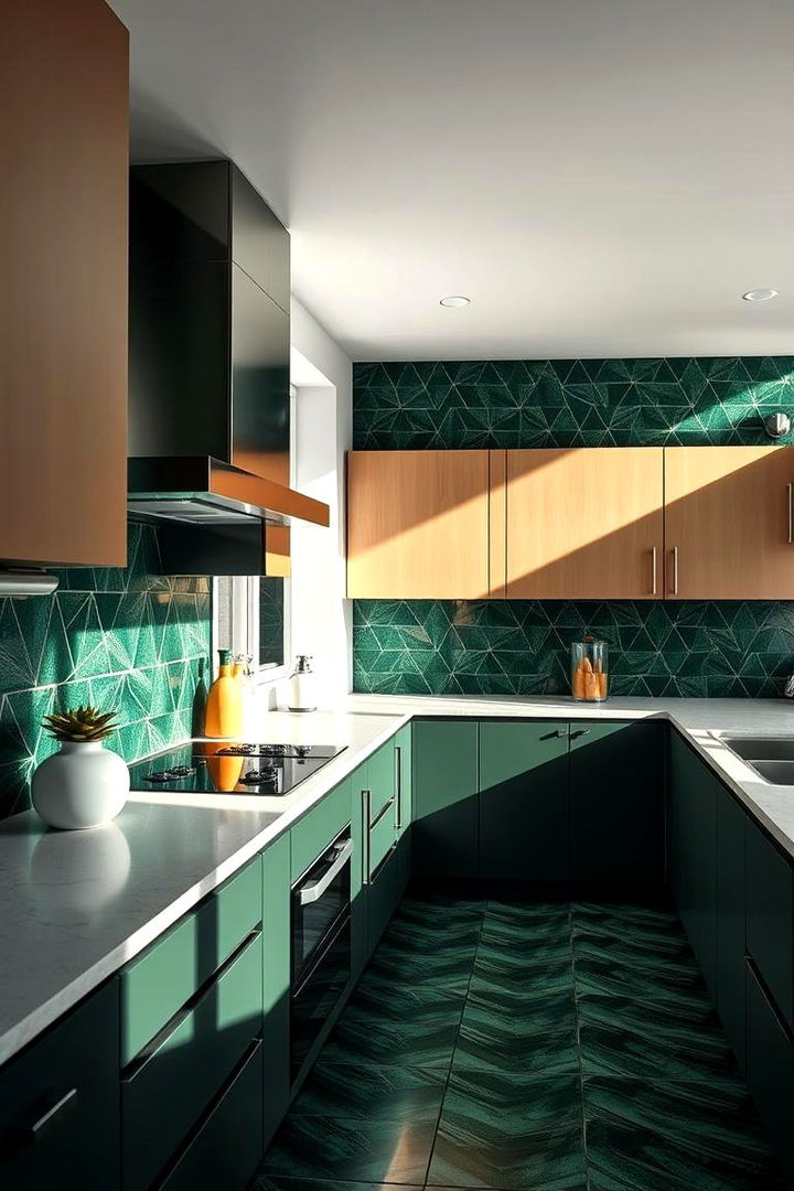 Deep Green Geometric Art - 22 Kitchen With Green Backsplash Ideas