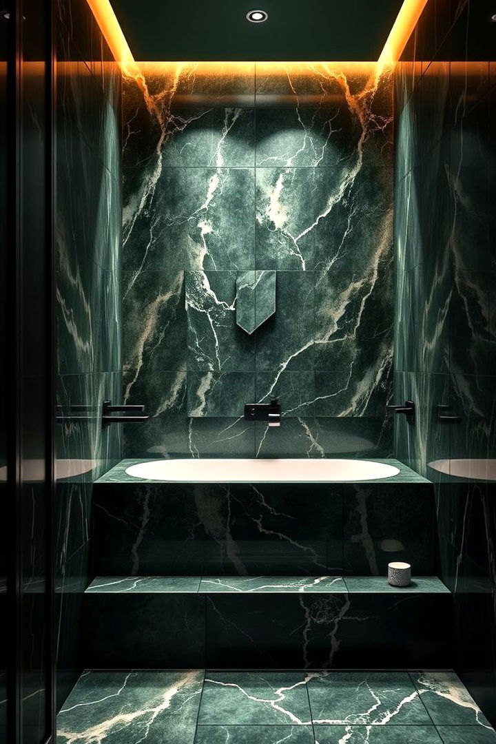 Deep Green Marble - 22 Green Bathroom Tile Ideas