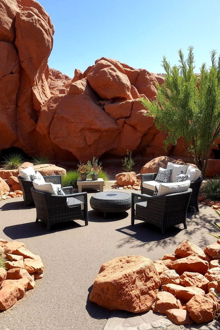 Defining Outdoor Seating Areas with Natural Accents - 22 Red Lava Rock Landscaping Ideas