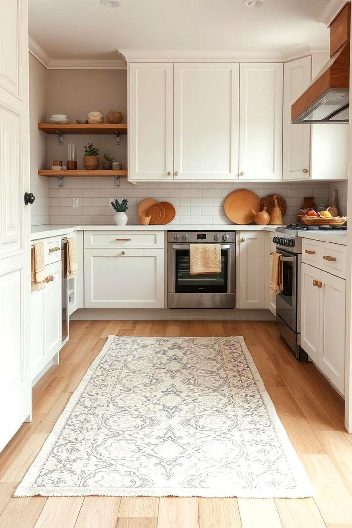 Delicate Patterned Rugs - 22 Light Wood Floor Kitchen Ideas