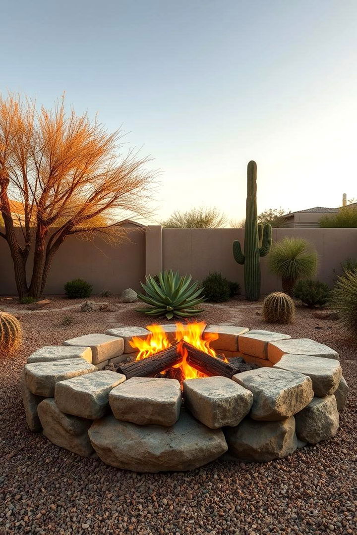Desert Inspired Stone Design - 22 Backyard Fire Pit Ideas Landscaping