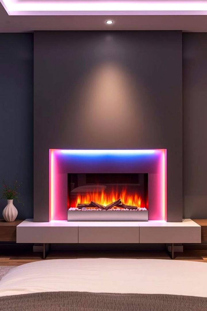 Designer Fireplace with LED Accents - 22 Bedroom Fireplace Ideas
