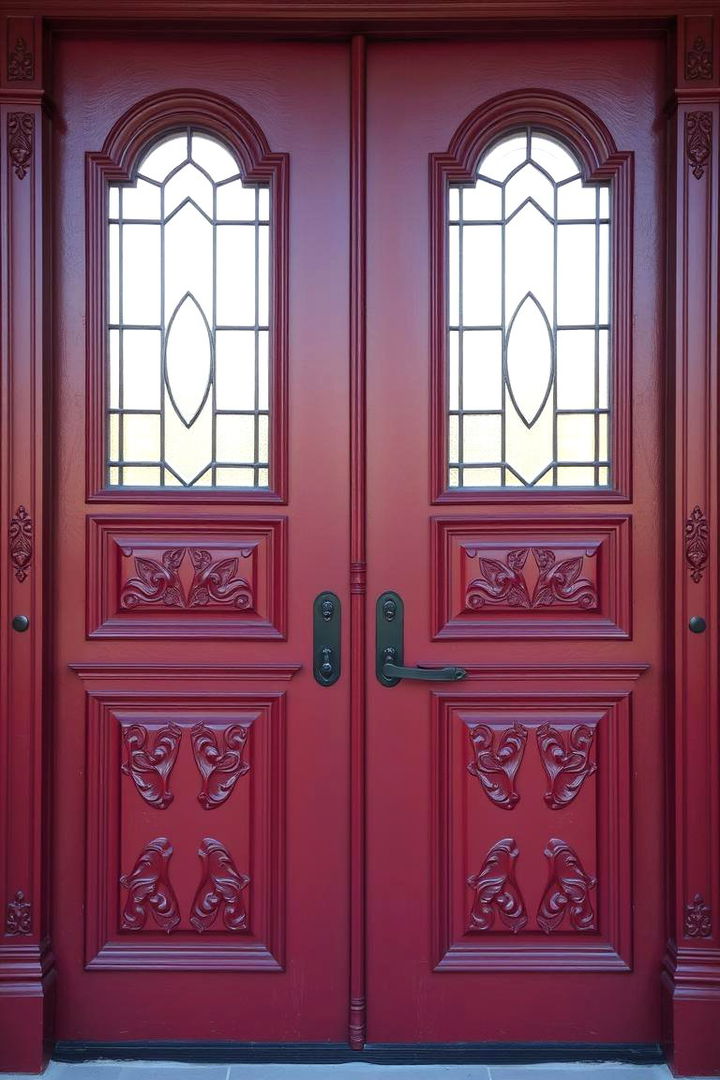 Detailed Dimensional Detailing - 22 Dark Red Front Door Ideas