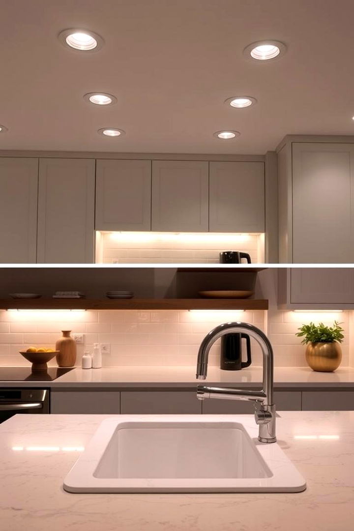 Dimmable Recessed Fixtures for Versatility - 22 Kitchen Sink Lighting Ideas