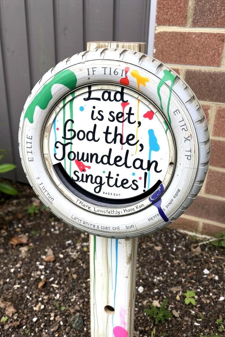 Distinctive Tyre Garden Sign Posts - 22 Recycled Tyre Garden Art Ideas