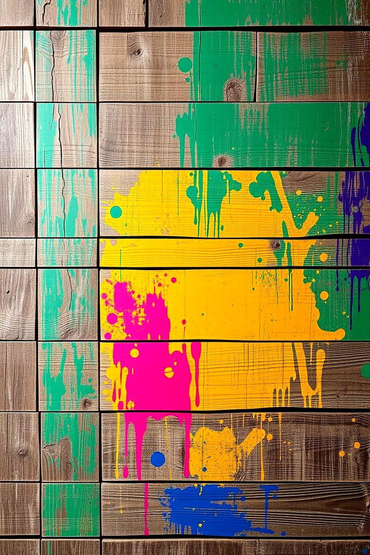 Distressed Barnwood with Vibrant Color Splashes - 22 Barnwood Accent Wall Ideas