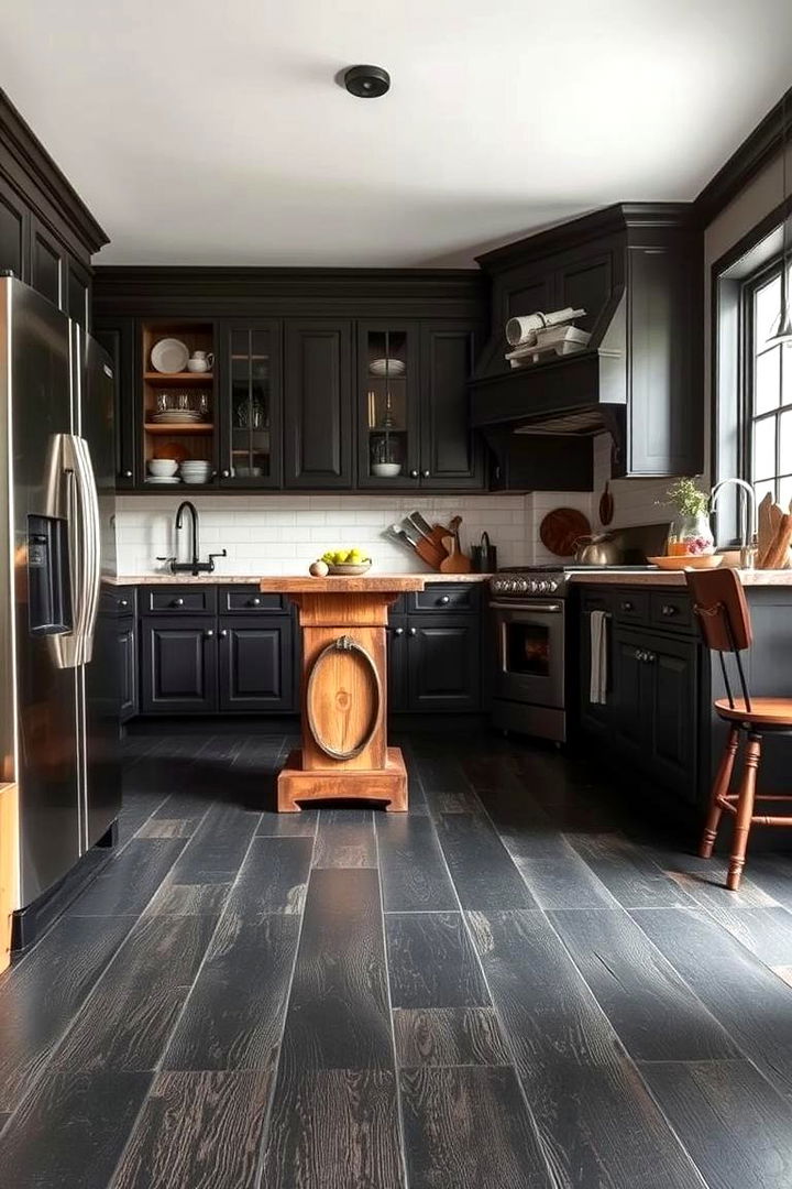 Distressed Black Wood Look Flooring - 22 Black Kitchen Floor Ideas