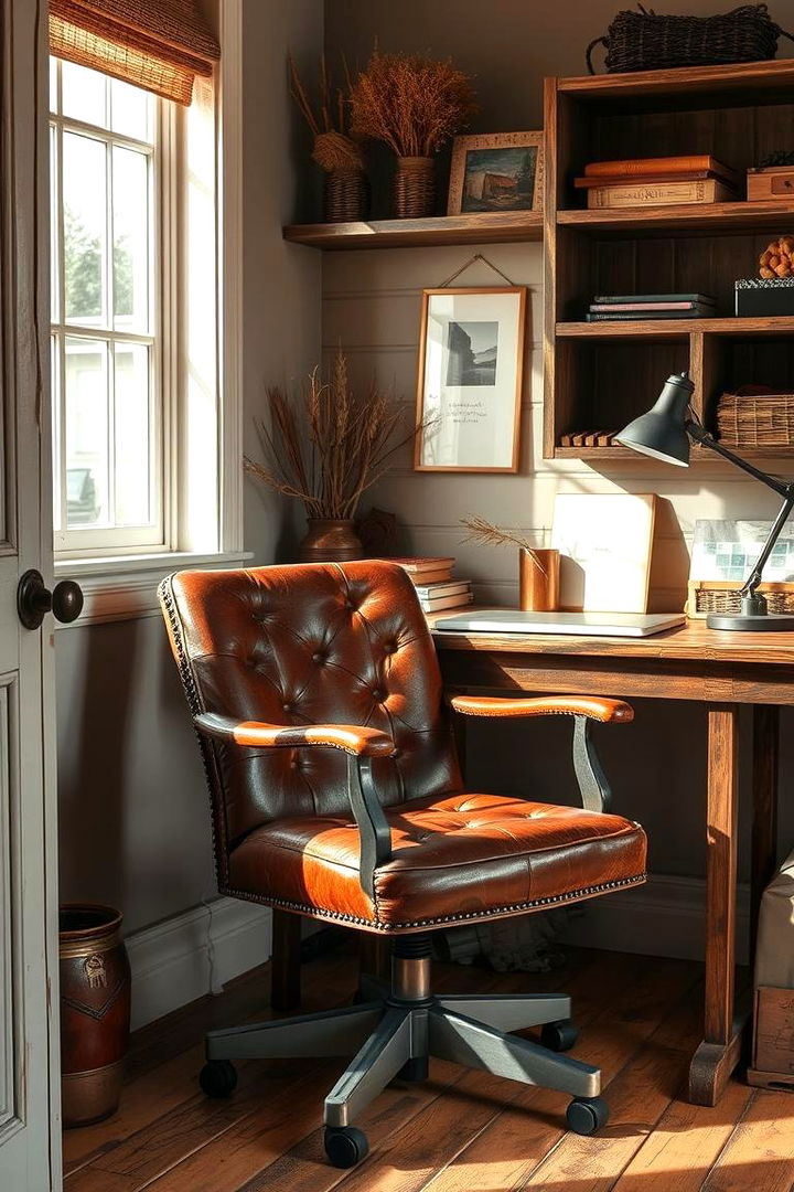 Distressed Leather Comfort - 22 Rustic Home Office Ideas