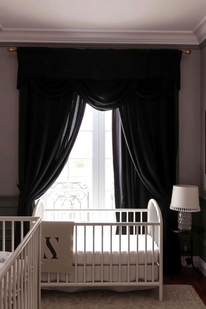 Dramatic Black Curtains - 22 Black Nursery Ideas