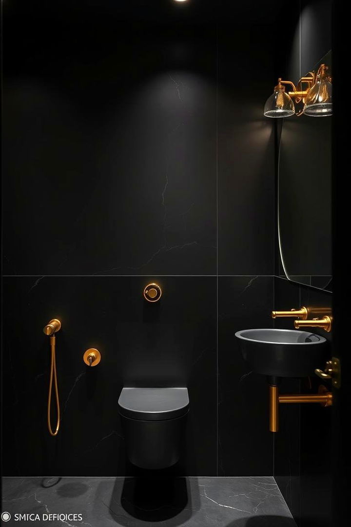 Dramatic Black Walls - 22 Black and Gold Bathroom Ideas