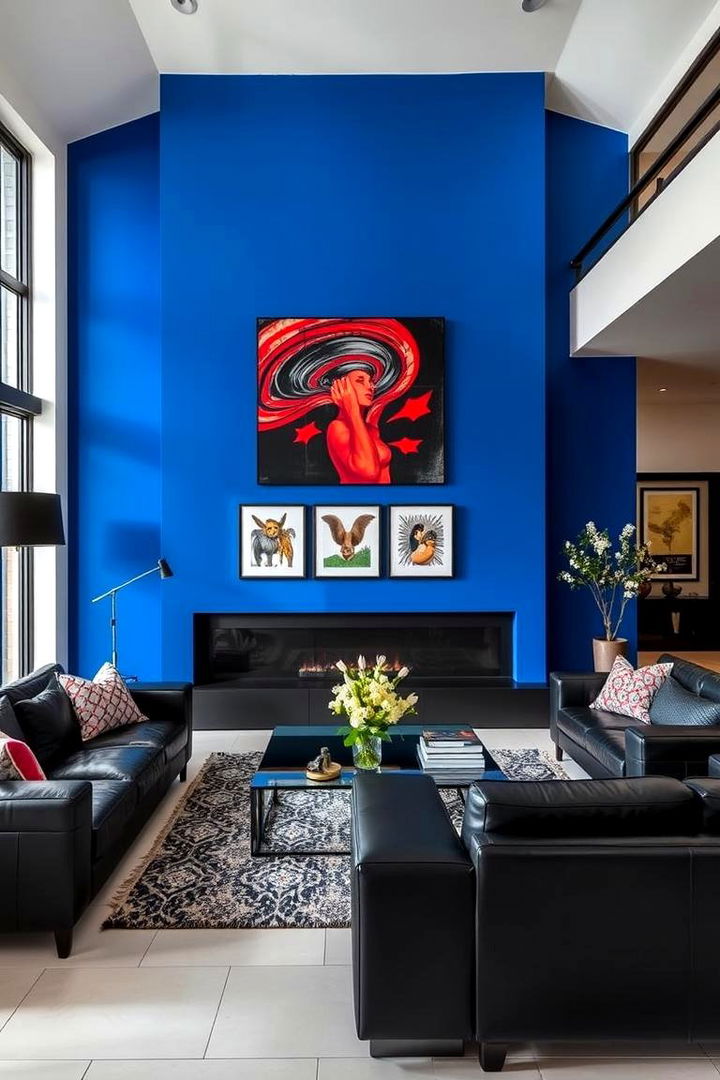 Dramatic Blue Feature Walls - 22 Black and Blue Living Room Ideas