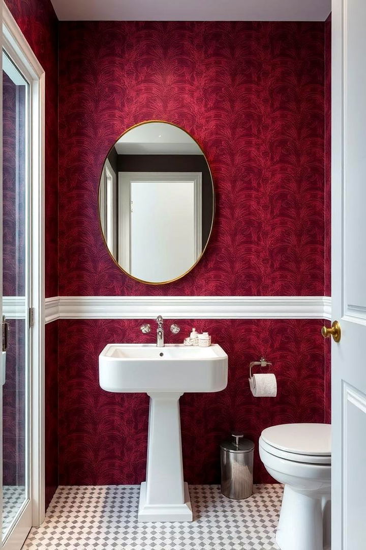 Dramatic Burgundy Accent Wallpaper - 22 Burgundy Bathroom Ideas