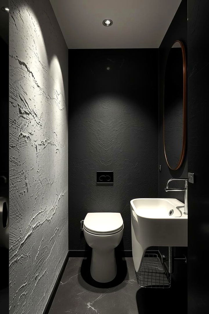 Dramatic Contrast with Textured Walls - 22 Black and White Powder Room Ideas